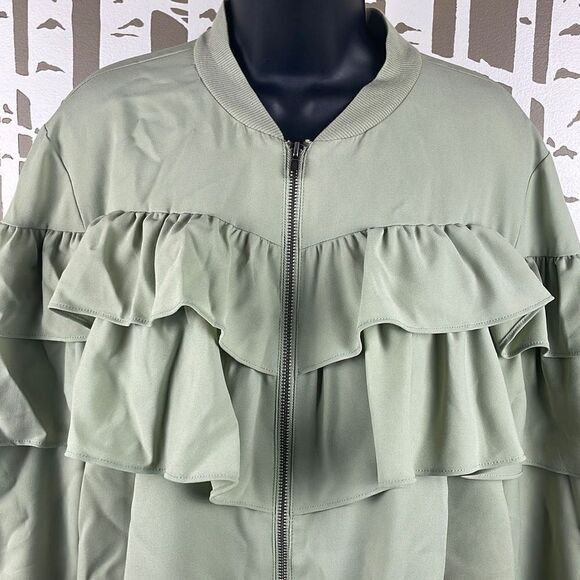 Lane Bryant Pistachio Green Ruffled Zip Up Bomber Windbreaker Jacket 18/20 - Picture 2 of 15